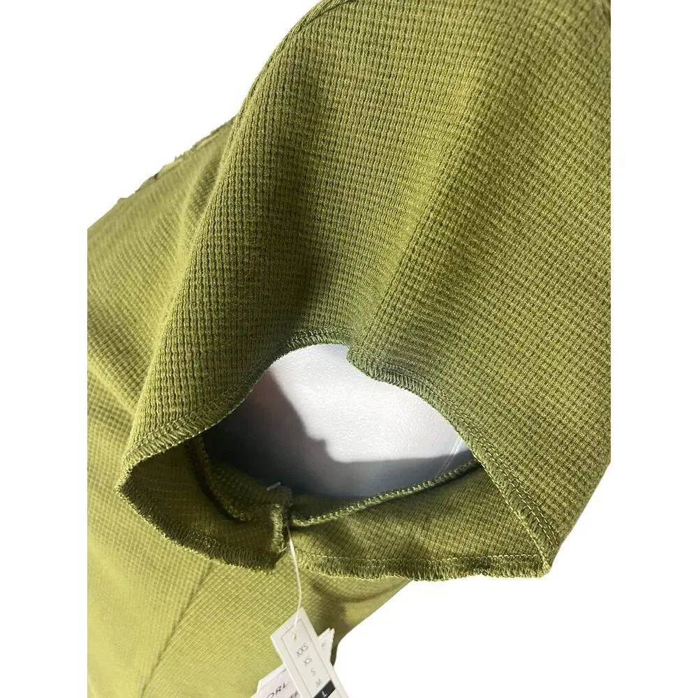 BP Babydoll Top Large Y2K Coquette Dark Olive Raw Hem Cropped Round Neck New - Picture 3 of 9